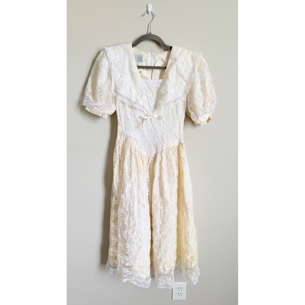 Vintage Gunne Sax Jessica McClintock Lace Dress Cream‎ Ivory Size 5 (XS)